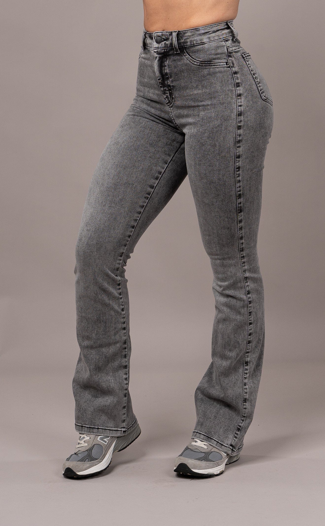 Womens Flared Fitjeans - Heavy Washed Grey - Image 3